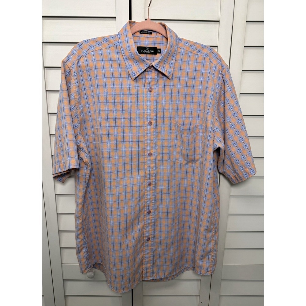Bugatchi Plaid Short Sleeve Button Down Shirt Men's Casual Preppy Size XL